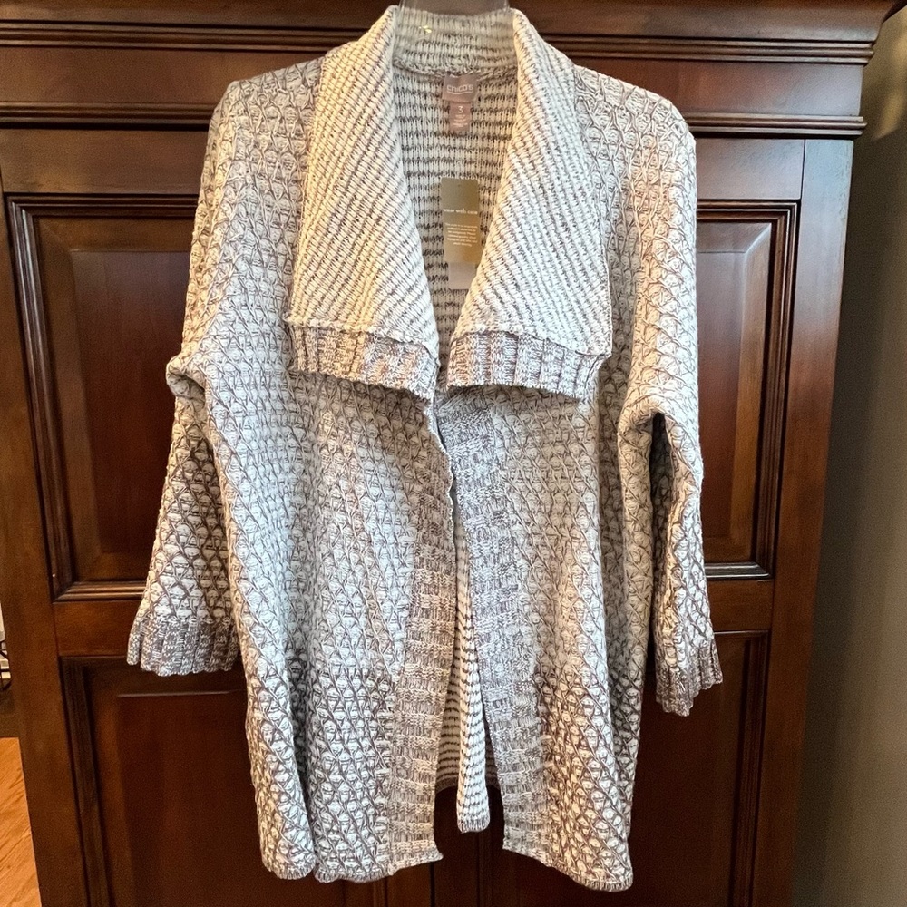NWT Chico’s Chunky Knit, Open Front, Shawl Collar Cardigan Sweater